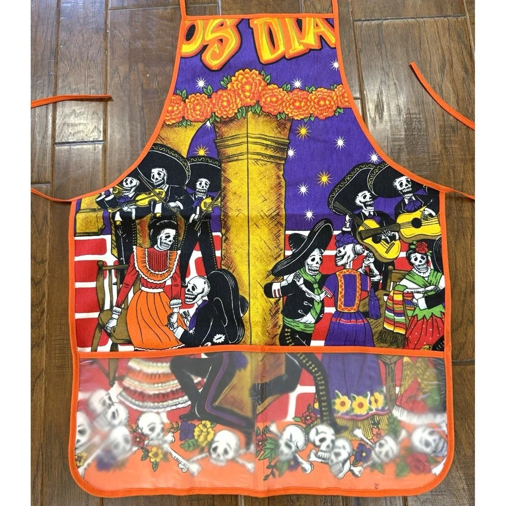 Vintage Halloween Apron Day of the Dead Skeletons Skulls Mexican Mariachi Witchy